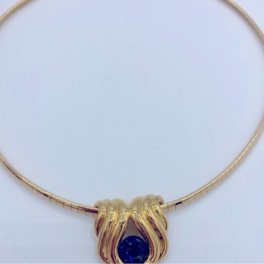 Vintage Nolan Miller Gold Tone Necklace With Gold Tone Blue Sapphire Slide - Picture 10 of 13